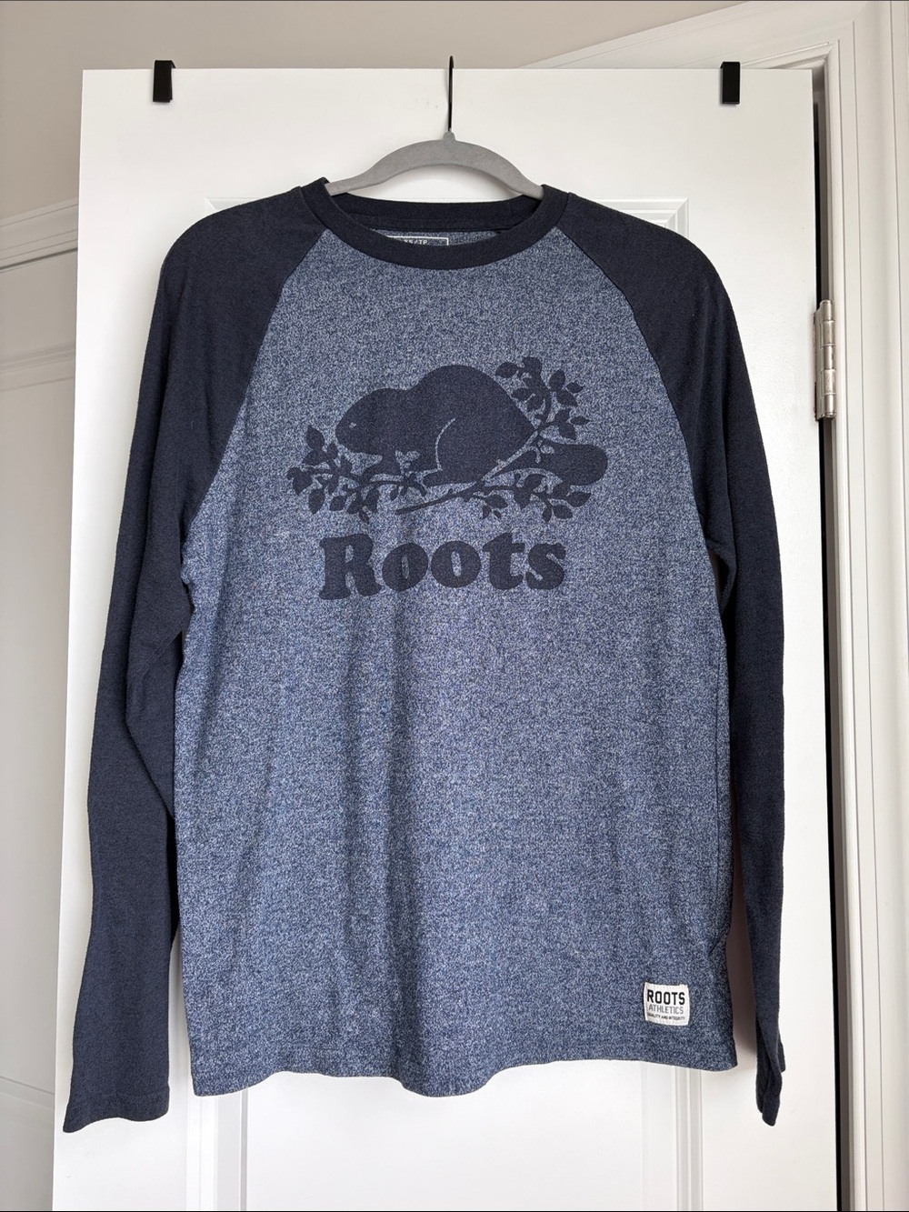 Roots Two-Tone Navy and Heather Blue Raglan Long Sleeve Tee